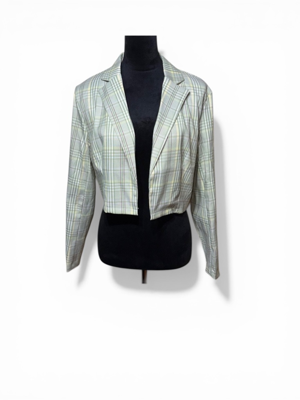 Cropped Plaid Blazer Jacket Green Preppy Academia Lightweight Large